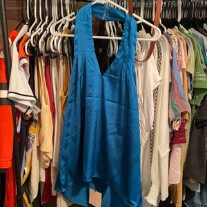 Silk like material blue halter top